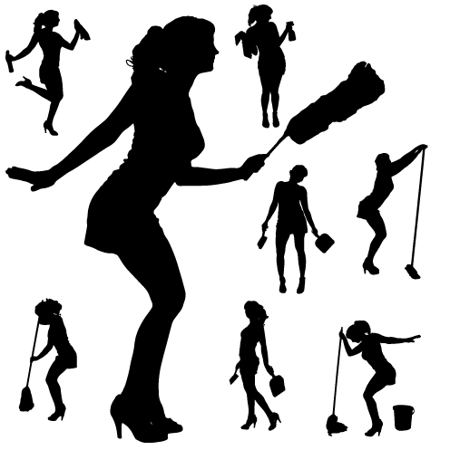 woman silhouette creative cleaning 