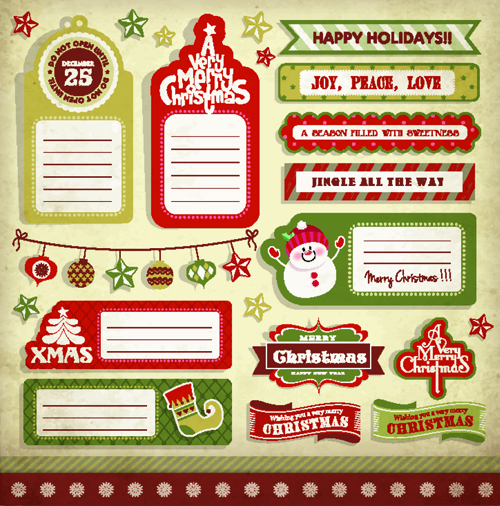 Vintage christmas elements and labels vector 04