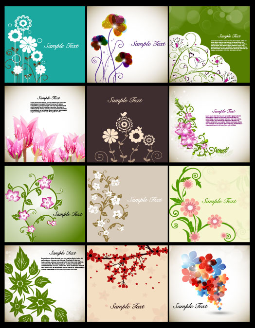 Pretty flower background vector graphic set 02