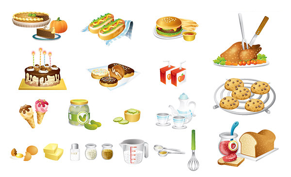 Food kitchen icons vector