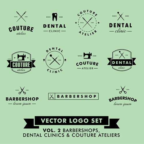 Barbershop with couture and dental vector logos Barbershop with couture and dental vector logos