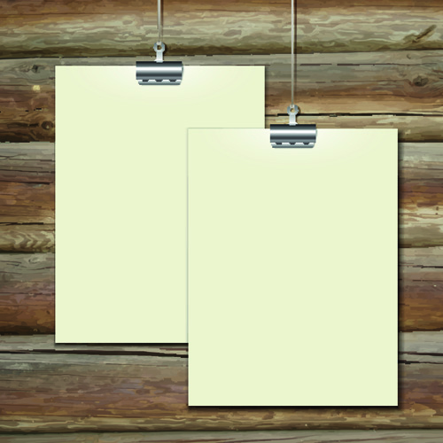 Blank paper and paper clip background vector 05