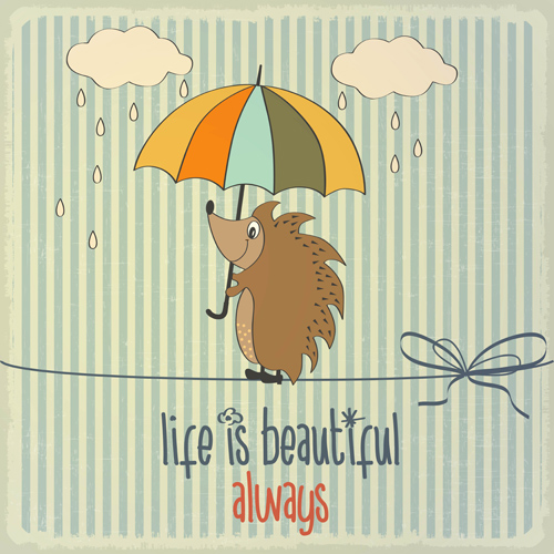 Cartoon animal with retro card vectors 07 Cartoon animal with retro card vectors 07