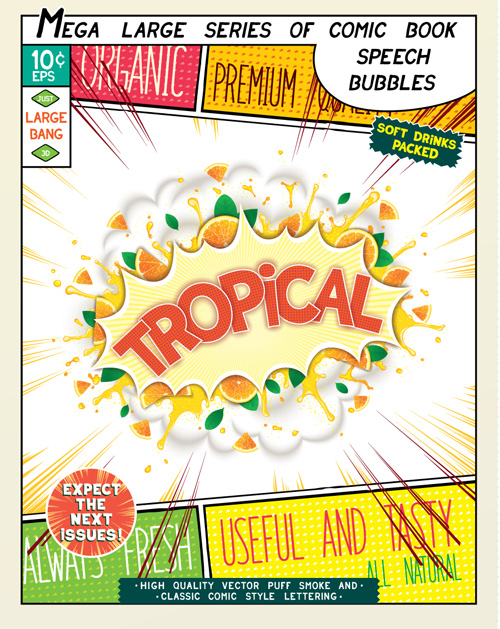 Comic style explosion fruit effect vector material 02