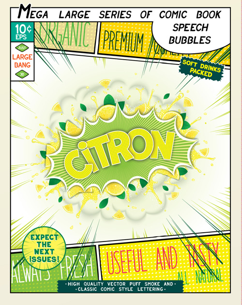 Comic style explosion fruit effect vector material 04