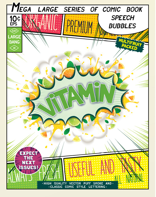Comic style explosion fruit effect vector material 05