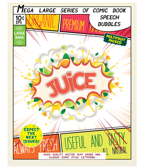 Comic style explosion fruit effect vector material 06