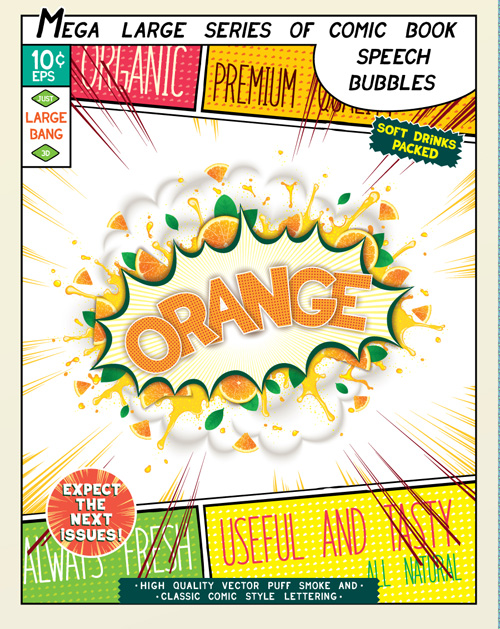 Comic style explosion fruit effect vector material 07