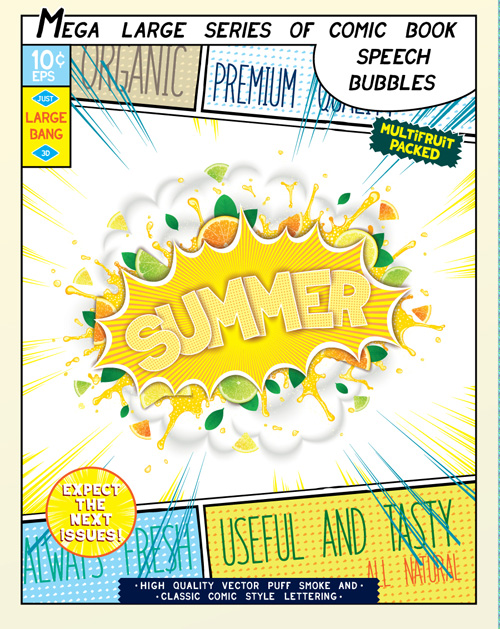 Comic style explosion fruit effect vector material 08