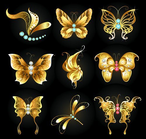 vector material golden diamond butterflies 