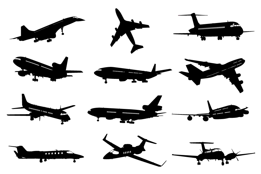 silhouette different airplane 