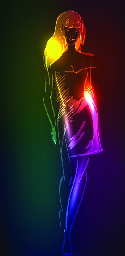 Set of Girl model drawing neon light vector 03