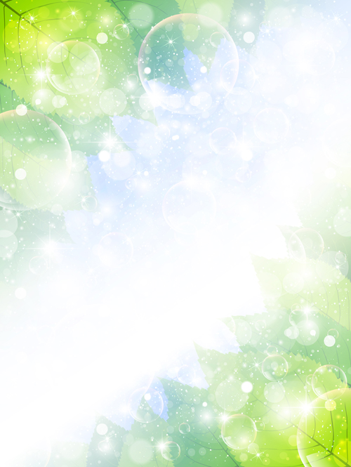 halation green leaves bubble background 