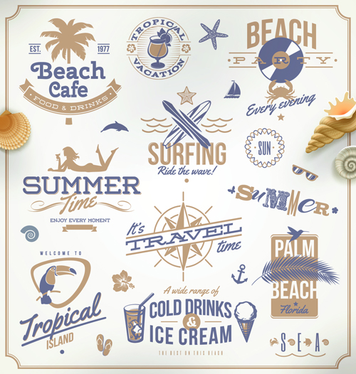 ay travel logos and labels vector 01 Happy summer holiday travel logos and labels vector 01
