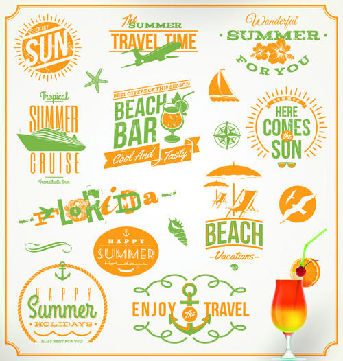 ay travel logos and labels vector 02 Happy summer holiday travel logos and labels vector 02