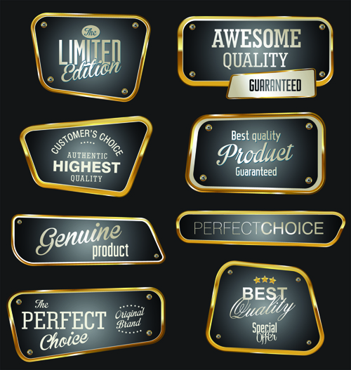 Metal golden labels textured vector 03