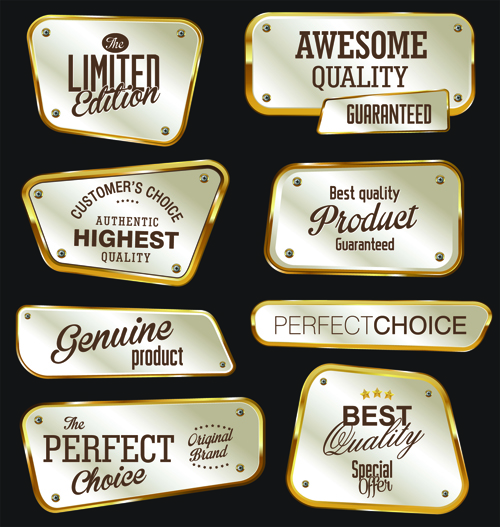 Metal golden labels textured vector 04