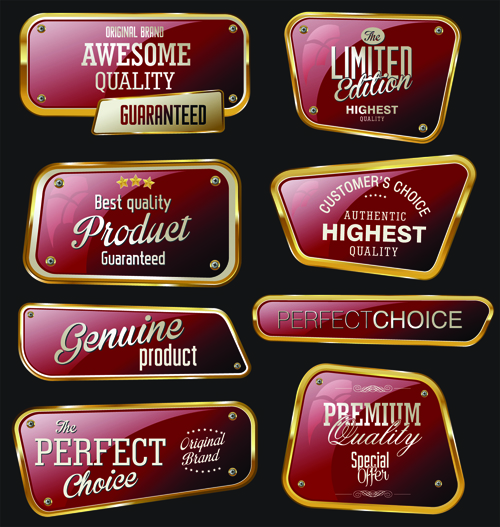 Metal golden labels textured vector 05
