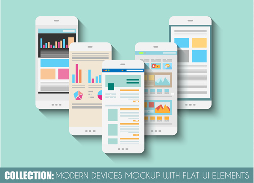 Mobile devices mockup with flat UI elements vector 01 Mobile devices mockup with flat UI elements vector 01