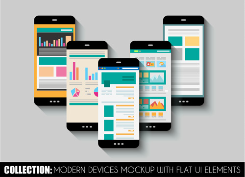 Mobile devices mockup with flat UI elements vector 02 Mobile devices mockup with flat UI elements vector 02