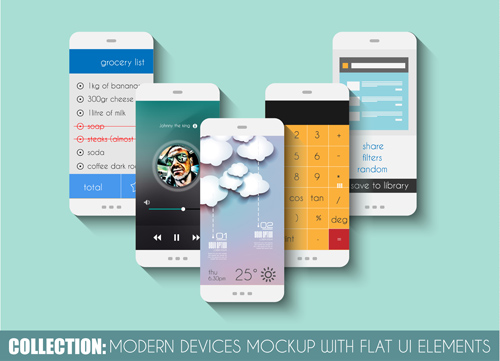 Mobile devices mockup with flat UI elements vector 03 Mobile devices mockup with flat UI elements vector 03