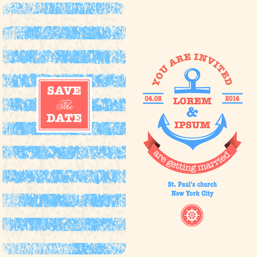 Nautical elements and retro background vector 01