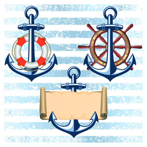 Nautical elements and retro background vector 02