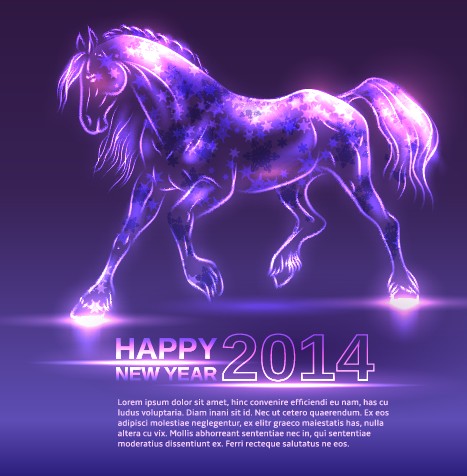 vector background new year neon horse background 