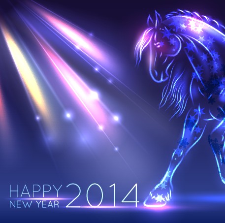 vector background new year new neon horse background 