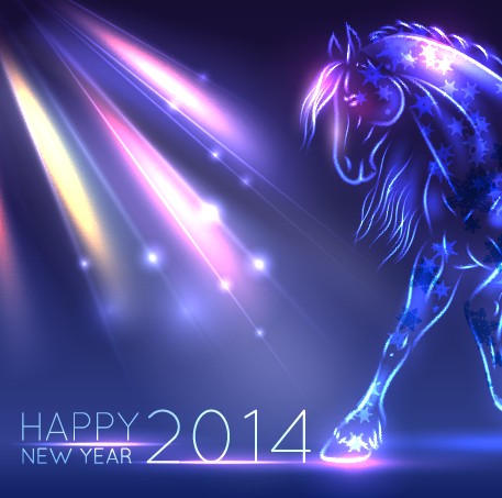 Neon Horse New Year design vector background 03
