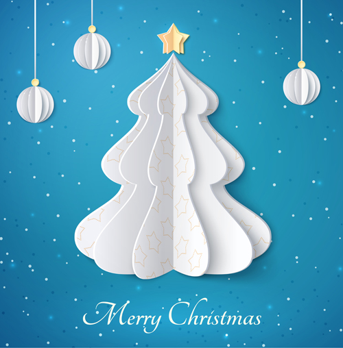 paper christmas tree christmas baubles background 