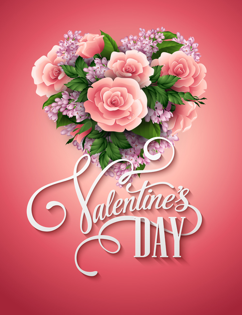 Valentine day shape pink heart flower cards 