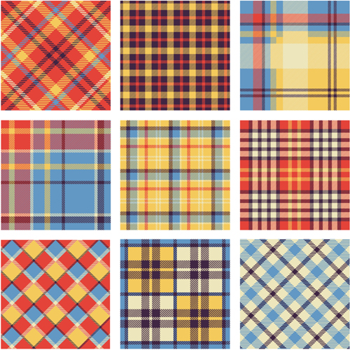 Plaid fabric patterns seamless vector 02