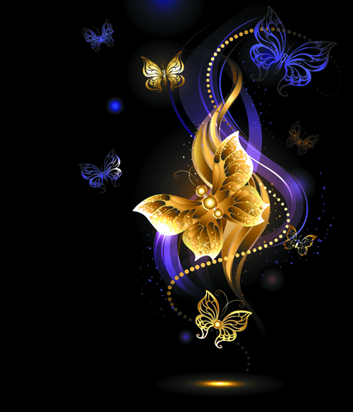 vector background purple golden butterflies background 