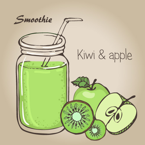 Smoothie fruits drink vector sketch material 01