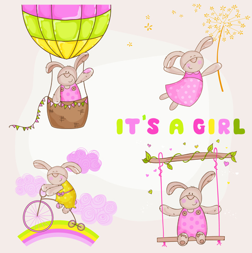 Teddy bear baby girl card vector
