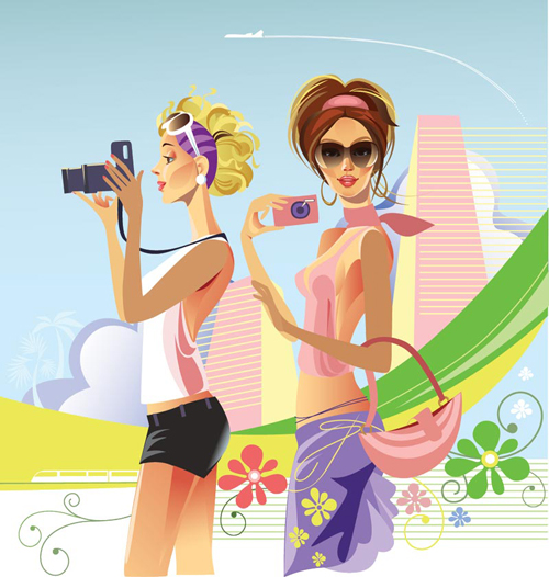 Vector fashion girls design elements set 07