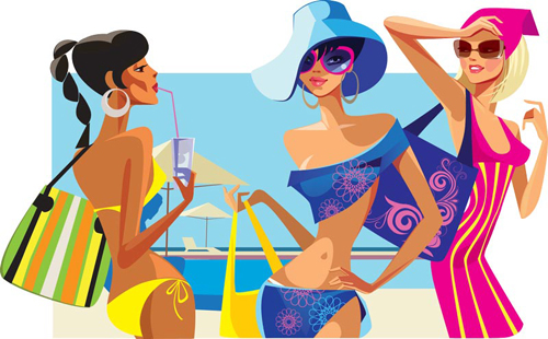 Vector fashion girls design elements set 15