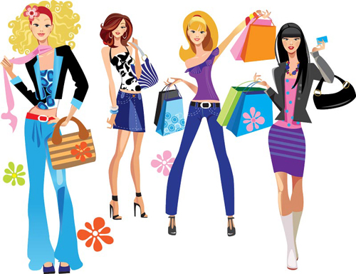 Vector fashion girls design elements set 17