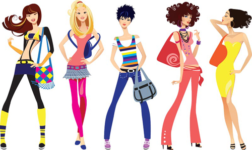Vector fashion girls design elements set 18