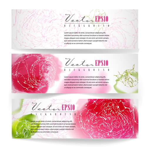 Vector vintage floral banners set 01