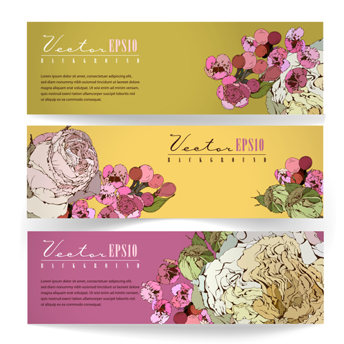 Vector vintage floral banners set 05