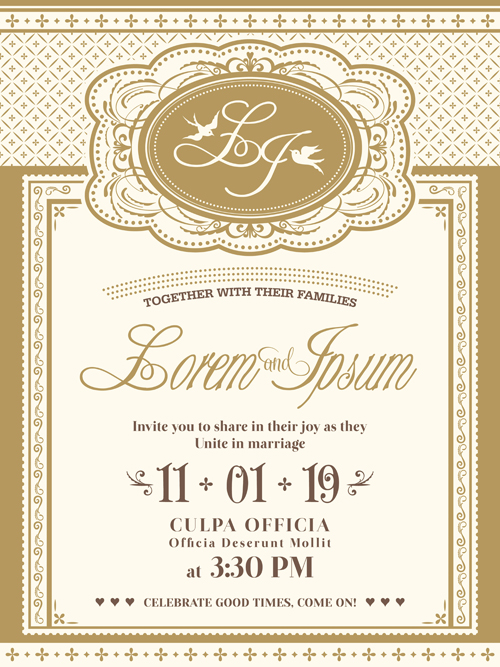 Vintage wedding Invitation cards vectors 02