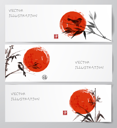 Watercolor drawn with banners vector set 01