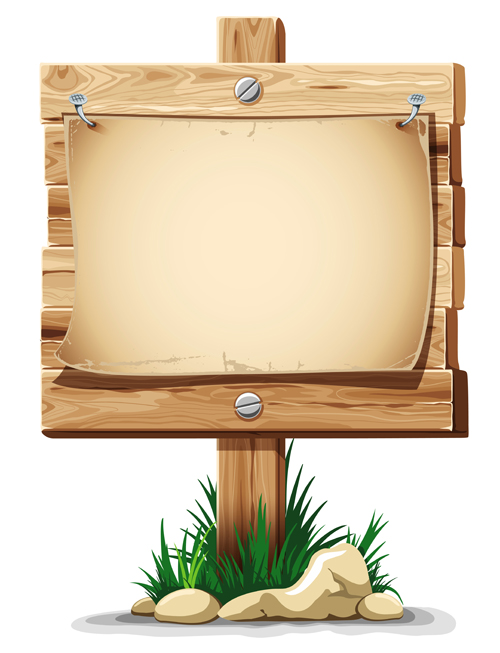 Wooden board with grass vector 05