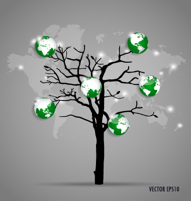 World map tree vector material 01