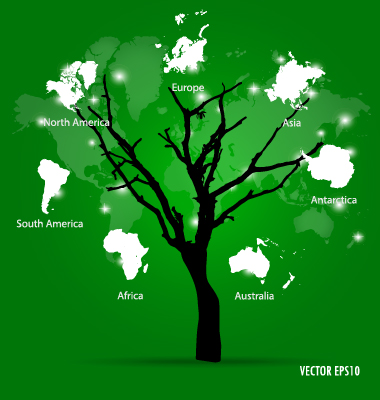 World map tree vector material 02