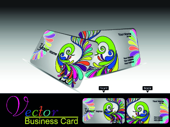 Color floral business cards vector 02