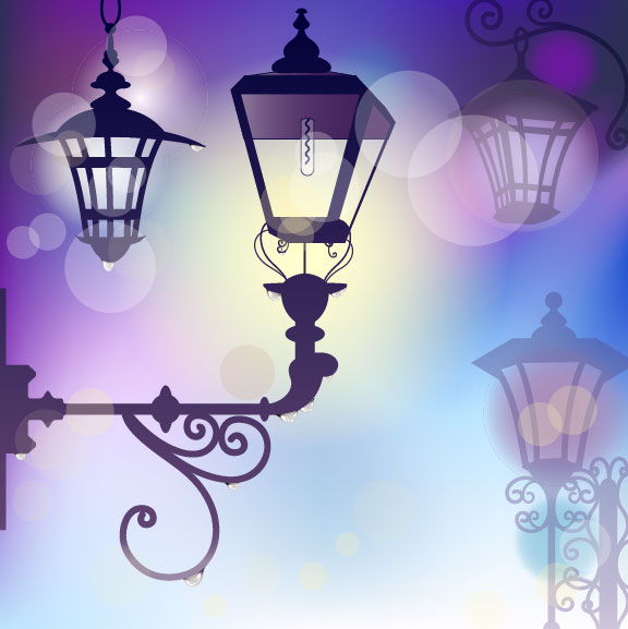 Cartoon Street lamp background vector set 01