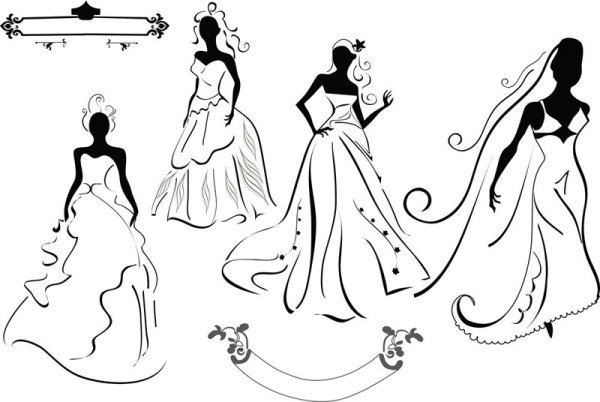 line of draft  Marriage gauze Bride vector 01
